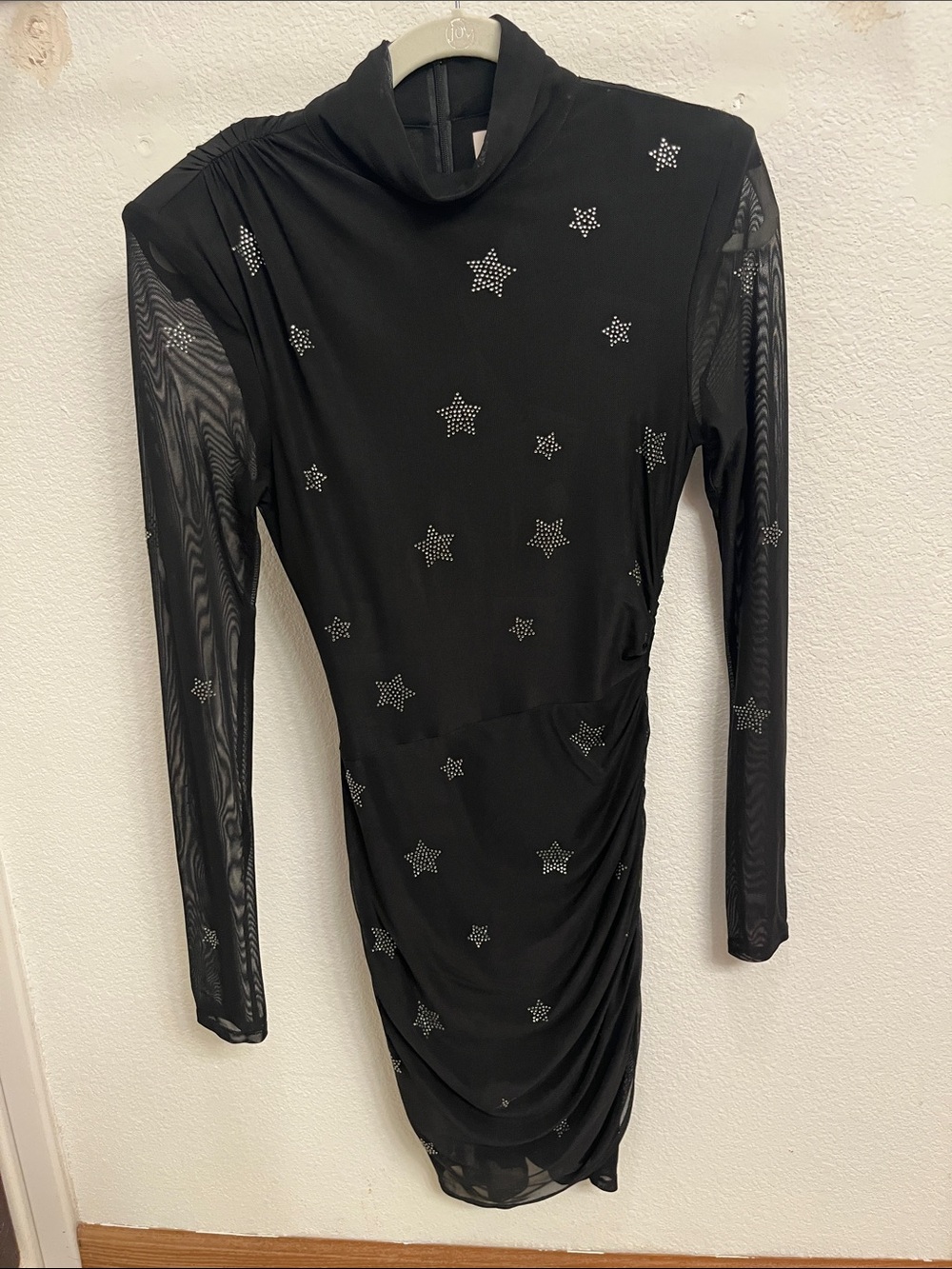 cinq a sept Black Star-Embellished Long-Sleeve Mesh Dress